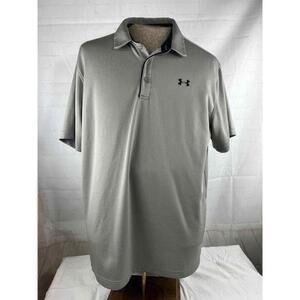 Men’s Big and Tall Under Armour Collared Golf Polo Shirt Size 2XL Gray Striped